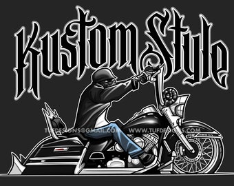 Black cholo style motorcycle personalized artwork chicano mexican biker vicla logo design