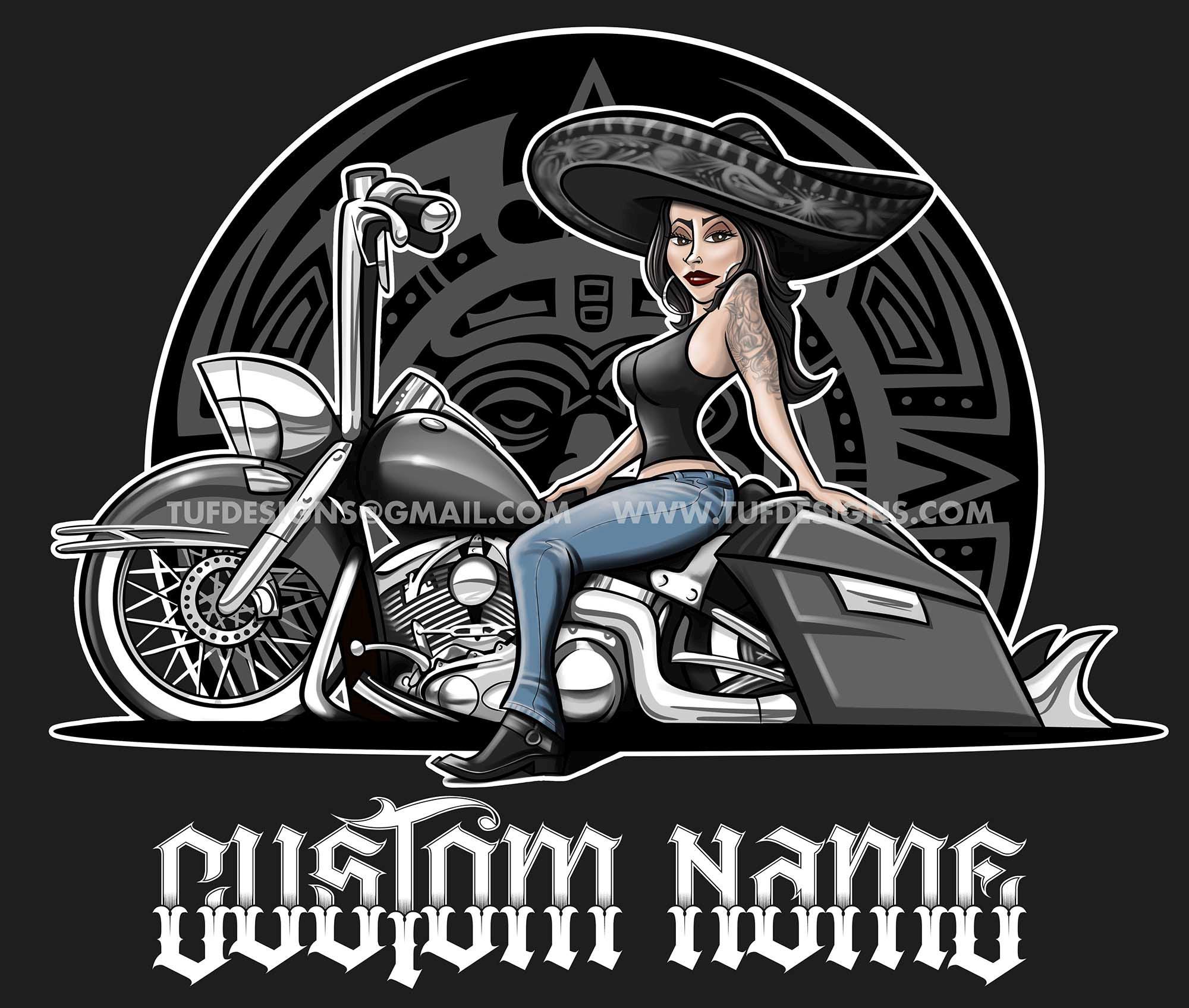 Motorcycle Drawing, Low Rider Art, Cholo Style Bagger, Chicano