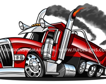 Red dump truck construction company logo design semi illustration digital artwork