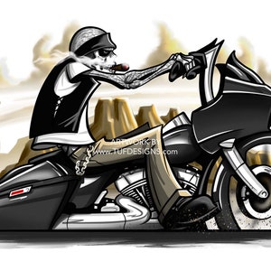 Skeleton Biker on Bagger Motorcycle Digital Artwork image 1