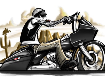 Skeleton Biker on Bagger Motorcycle Digital Artwork