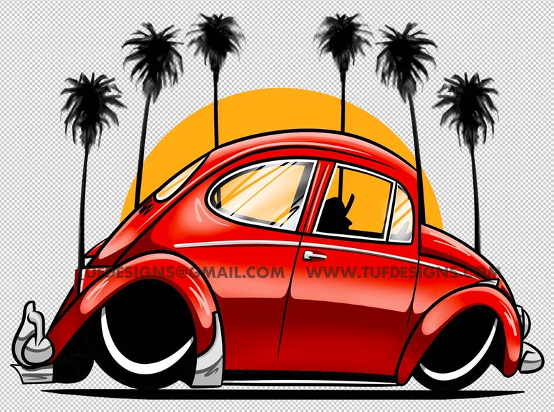 Red lowered california style bug drawing small car cartoon beetle clipart logo design image 2