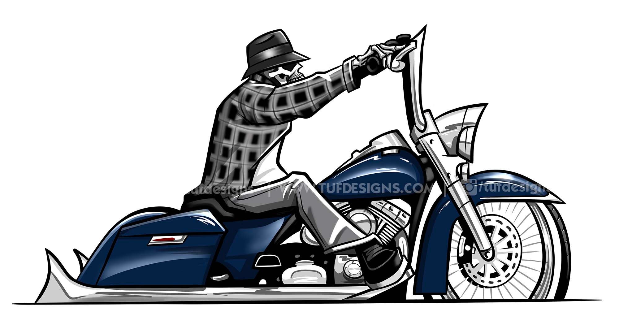 スケルトンバイカーの絵、オートバイのPNGデザイン、ハーレー