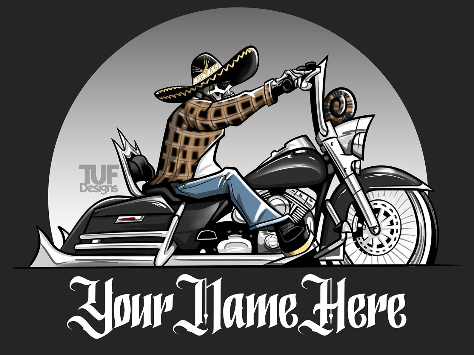 Personalized Skeleton Art Riding Cholo Style Harley Davidson. Etsy