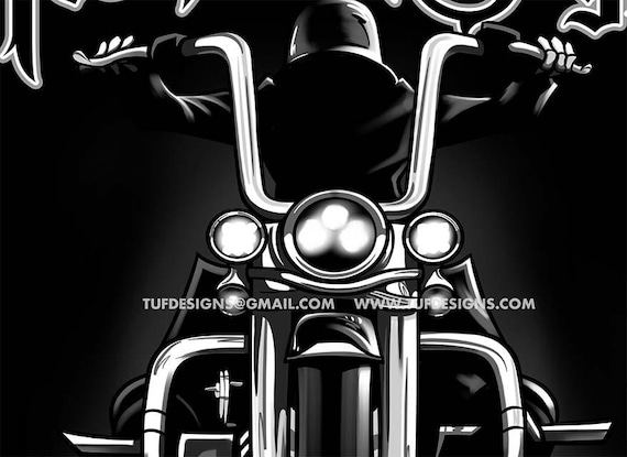 Custom Motorcycle Artwork of a Biker Riding a Bike, Add Your Name