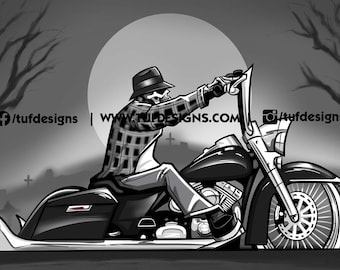 Halloween Graveyard Artwork Skeleton Cholo Style Vicla Motorcycle