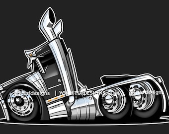 Black lowered semi truck cartoon drawing trucking company big rig clipart logo design