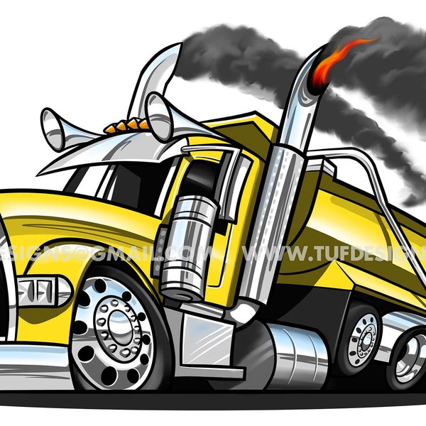 Yellow dump truck construction company logo design semi illustration digital artwork