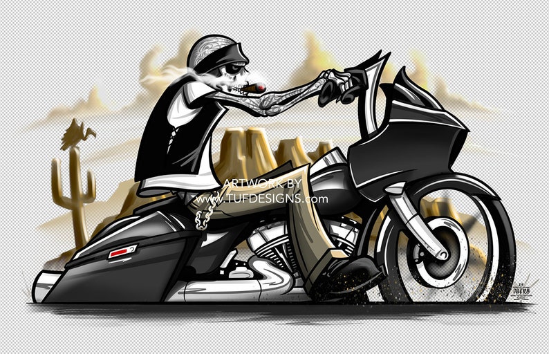 Skeleton Biker on Bagger Motorcycle Digital Artwork image 4