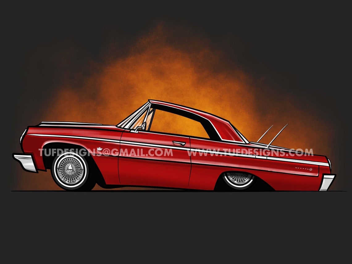 Dibujo de lowrider, ilustración de un Impala del 64, coche clásico ...