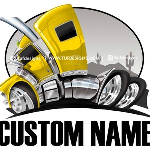 Peterbilt Auflieger LKW Zeichnung, Cartoon PNG Design, LKW-Firmenlogo, Big Rig Kunstwerk, Trucker-Illustration, personalisierte Grafiken