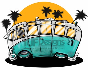 Old lowered mini van bus design summer vehicle clipart drawing