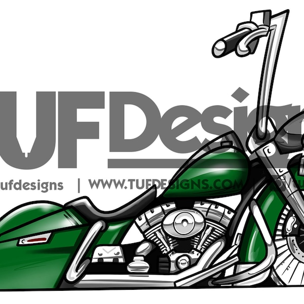 Green Cholo Style Bagger Motorcycle Lowrider Biker Digital Art