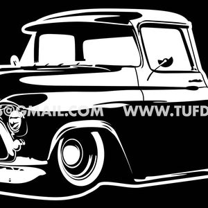 Pickup truck art, SVG design, classic truck silhouette, 57 chevy pickup drawing, old truck vector art, cricut cut files, t-shirt line art