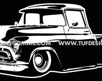 SVG old lowrider pickup truck classic automotive vector clipart logo design