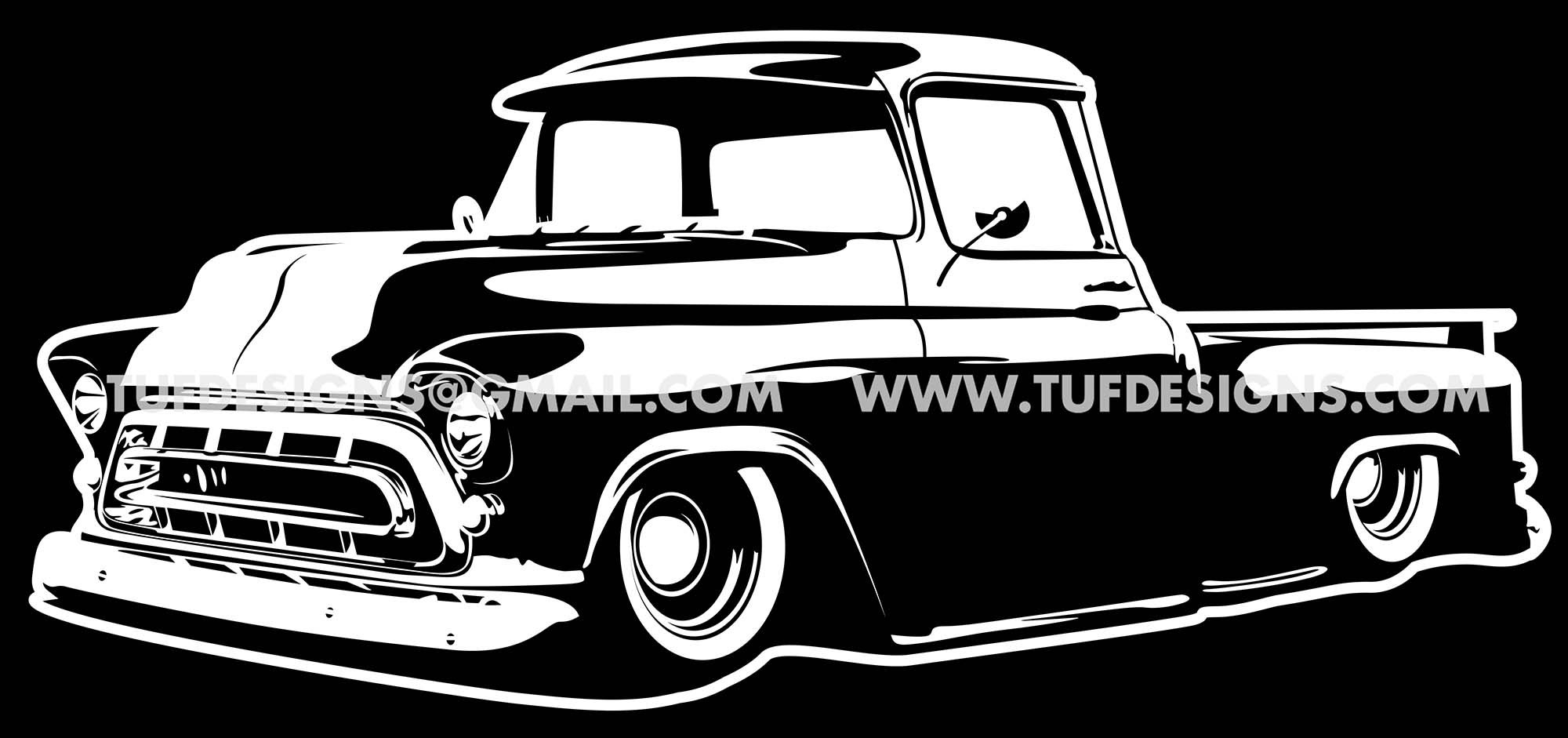 Pick-up Truck, SVG-Design, klassische LKW-Silhouette, 57 Chevy Pick-up  Zeichnung, alte LKW-Vektorgrafiken, Cricut Schnitt Dateien, T-Shirt ..., حجم الصورة 2000x941