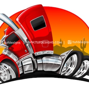 Semi truck cartoon drawing, peterbilt PNG design, big rig artwork, trucking company logo, truck driver illustration, trucker graphics