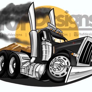 Semi vrachtwagenillustraties, vrachtwagenchauffeurontwerp, bedrijfslogo vrachtwagen, peterbilt png-ontwerp, cartoontekening, big rig-illustraties, afdrukbare vrachtwagenkunst