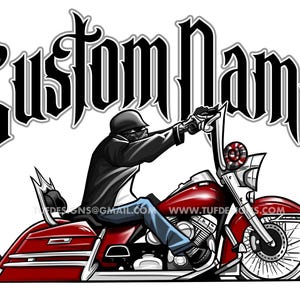 Custom motorcycle drawing, harley davidson artwork, road king bagger, personalized name, lowrider art, biker logo design, cholo style vicla