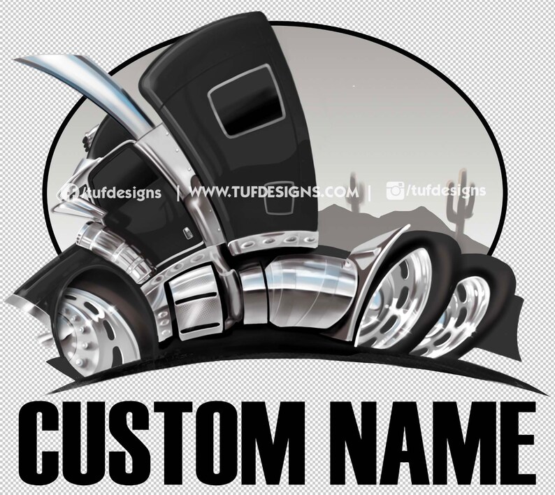 PNG Semi Truck Cartoon Drawing With Personalized Company Name Etsy