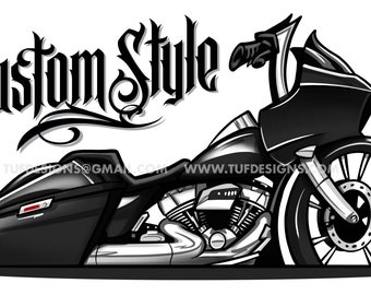 Black bagger motorcycle personalized artwork biker logo design