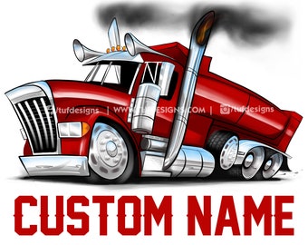 Red Semi Truck Art Personalized Lowered Dump Truck Artwork