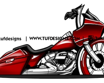 Motorcycle Drawing Red Bagger Digital Art Illustration