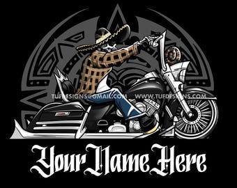 Cholo style bagger art, motorcycle drawing, personalized png design, lowrider style, motor bike clip art, biker logo