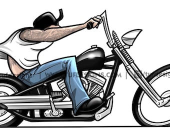 Biker drawing, chopper png design, digital artwork, motorbike clip art, bike rider logo, motorcycle cartoon drawing