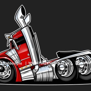 Auflieger LKW Kunst, Peterbilt Kunst, Bobtail PNG Design, LKW-Firmenlogo, Cartoon Zeichnung, 18-Wheeler Trucker Zeichnung