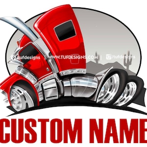 Semi truck drawing, Peterbilt artwork, png design, trucking company logo, custom name, trucker graphics, big rig cartoon drawing