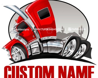 Red lowered semi truck artwork personalized trucking company big rig clipart logo design