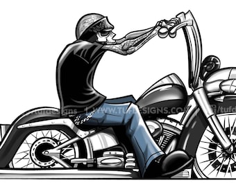 Black Vicla Motorcycle Skeleton Art Cholo Style Drawing