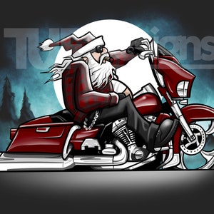 Projekt PNG przedstawiający Świętego Mikołaja jadącego na motocyklu Harley-Bagger w Boże Narodzenie