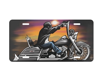 Motorcycle art, custom license plate, gangster biker, road king, garage art, metal sign, wall art, lowrider graphics