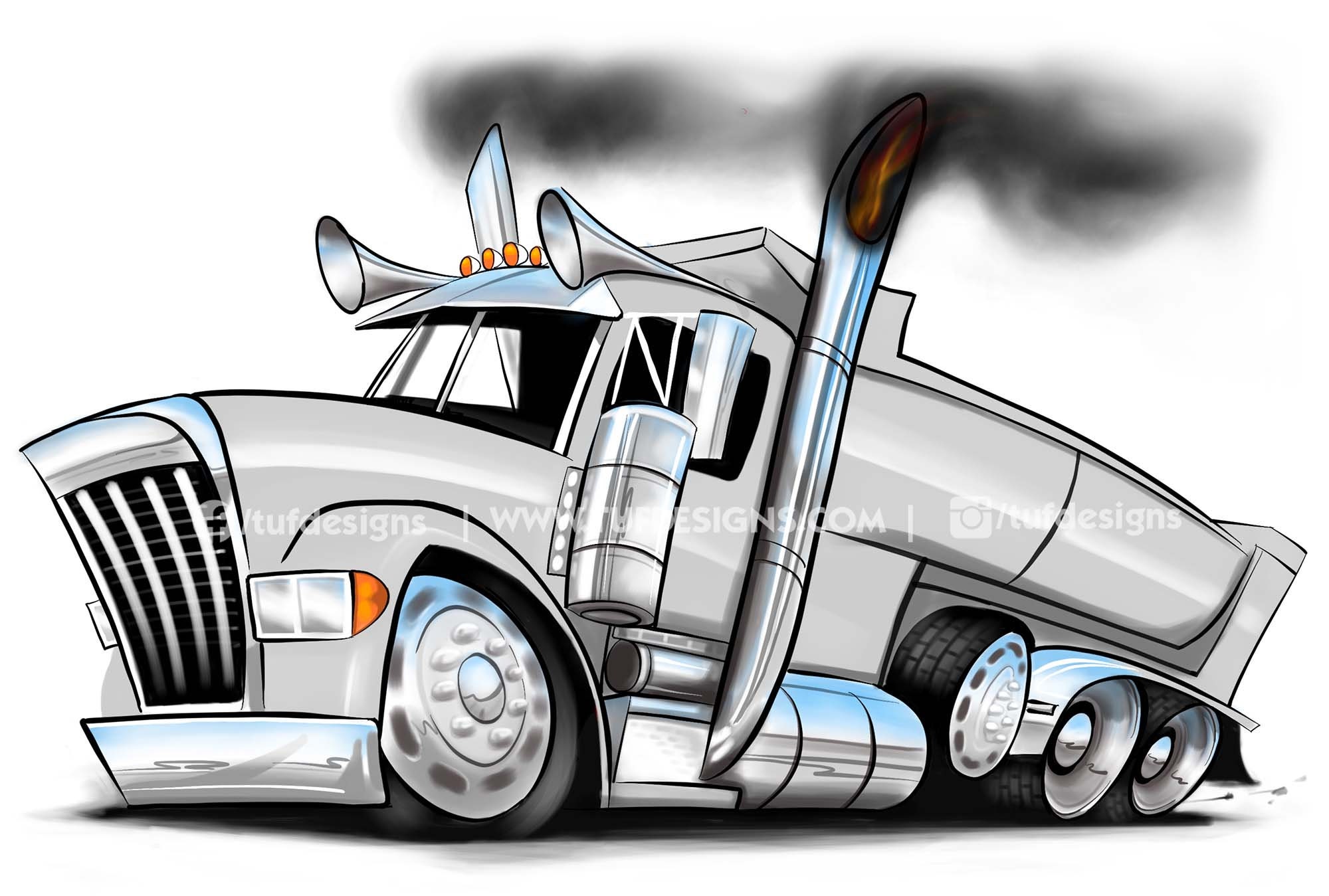 White Semi Truck Art Lowered Dump Truck Artwork Etsy