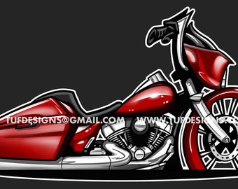 Red bagger motorcycle drawing touring street bike clipart template logo design