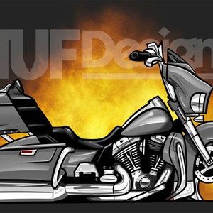 Touring motorcycle drawing, harley davidson art, custom bagger artwork, bike shop logo, motorbike clip art, harley png design, illustration