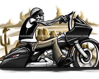 Skeleton biker artwork black lowered motorcycle bagger logo design