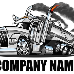 Custom dump truck drawing, peterbilt cartoon artwork, construction company logo, personalized name, trucker png design, big rig digital art