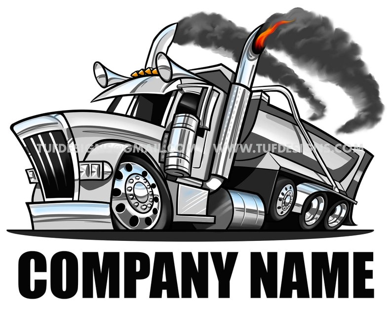 White Semi Truck Art Personalized Lowered Dump Truck Artwork image 1