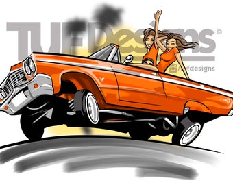 Convertible Lowrider Car Cruising Art Design