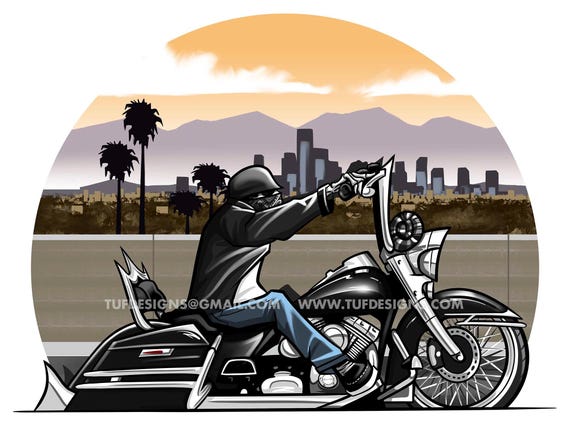 Motorcycle Drawing, Bike Rider Illustration, Gangster Biker, Road