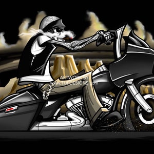 Skeleton Biker on Bagger Motorcycle Digital Artwork image 2