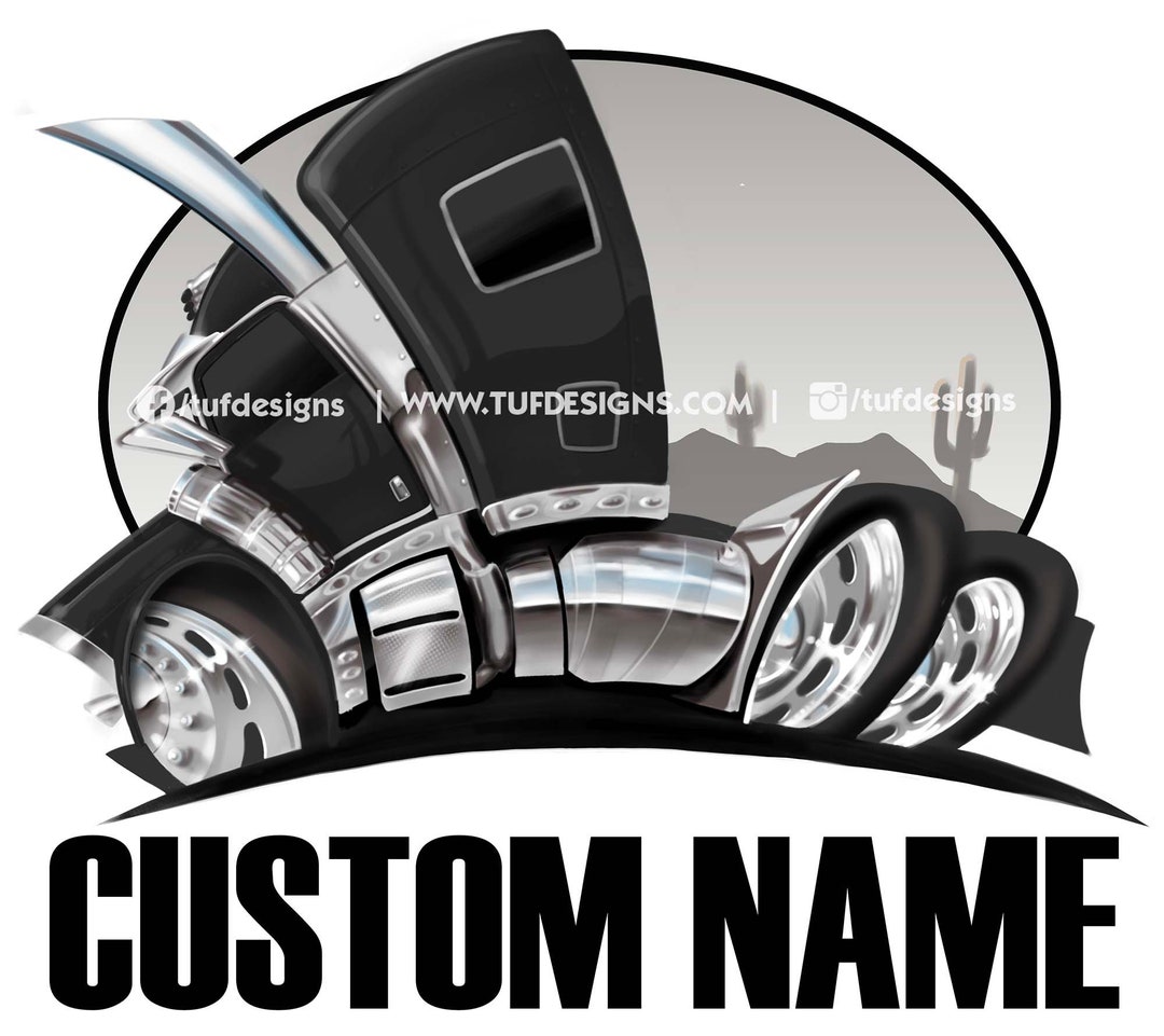 PNG Semi Truck Cartoon Drawing With Personalized Company Name Etsy
