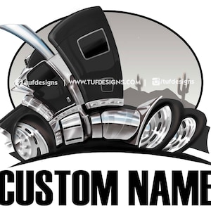 Semi truck drawing, peterbilt artwork, trucker logo, big rig, truck driver png, trucking company, personalized name, cartoon illustration