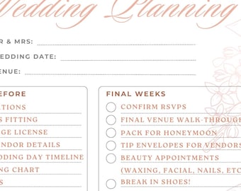 Printable Wedding Checklist – Wedding Planning To-Do List | PDF Download for Bride | Instant Digital Planner for Wedding Binder