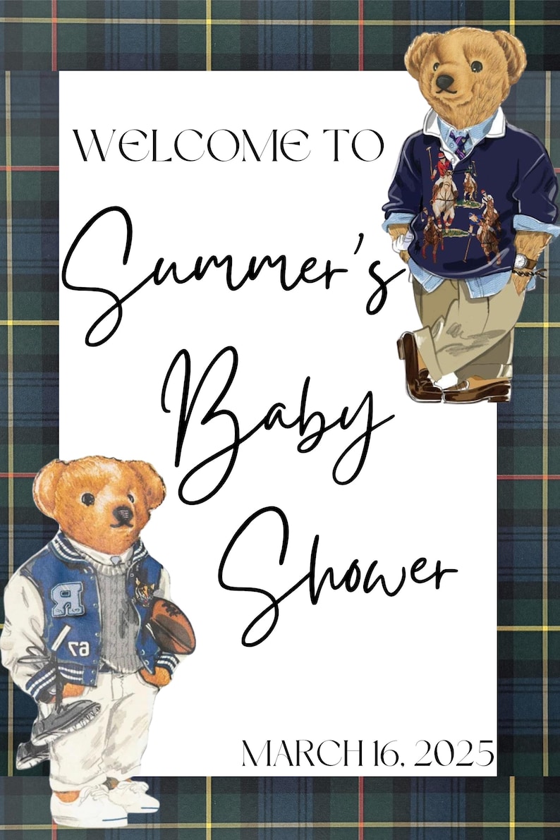 Polo Ralph Lauren Teddy Bear Baby Shower Welcome Sign - Etsy
