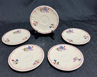 French Porcelain Sarreguemines Agreste Pattern Saucer Plate Dish Lot of 5 Vintage 1930-1950.