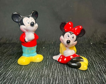 Disney Minnie and Mickey Mouse Salt & Pepper Shakers Ceramic Vintage Nice Clean